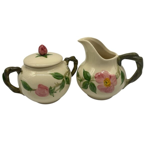 Desert Rose England Creamer and Sugar Bowl Vintage Set by Fransican Earthenware - Picture 1 of 16
